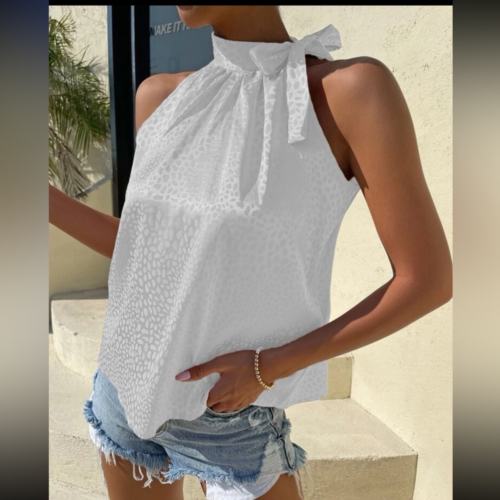Leopard Neck Tie Blouse Top